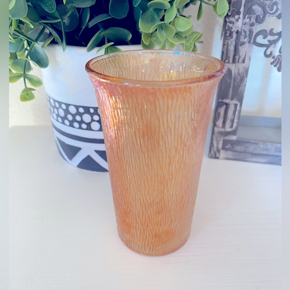 Vintage MCM Jeannette Carnival Glass Tree Bark rib Marigold Tumbler Mid Century